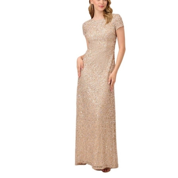 Adrianna Papell Scoop Back Sequin Gown - Champagne Size 10 Dresses Adrianna Papell Scoop Back Sequin Gown - Champagne Size 10 Dresses
